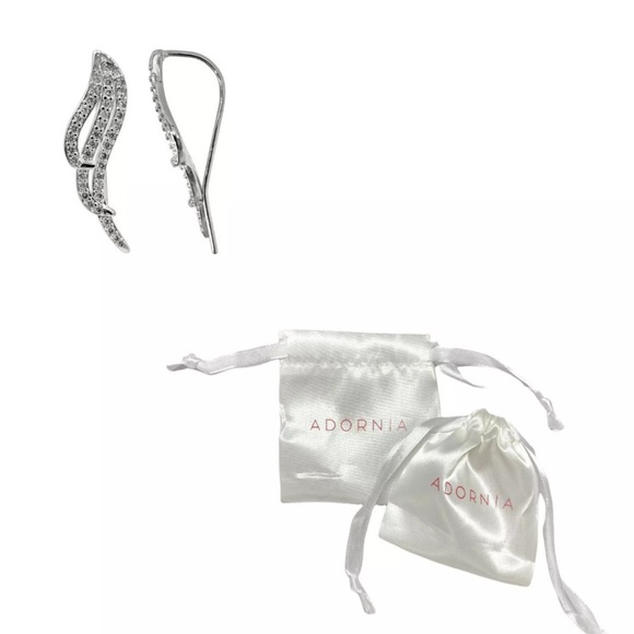 ADORNIA WHITE RHODIUM PLATED SWAROVSKI CRYSTAL WINGED CRAWLER EARRINGS - NWT! - Picture 3 of 5